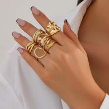 CIREY Set de 6 anillos metálicos asimétricos y texturizados, anillos personalizados unisex, regalo para parejas, regalo de festival