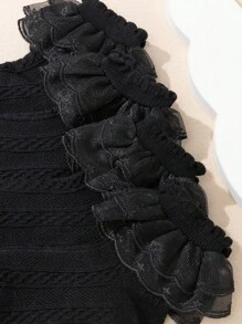 4 Pairs Girls Hollow Floral Lace Black Solid Color Mesh Lace Princess Ankle Socks - Black - View 4