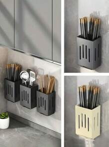 Kitchen Storage Box, Multi-Function Utensil And Chopstick Holder With Hook, Wall-Mounted Or Free-Standing, Plastic, Multi-Compartment Design, Suitable For Tableware And Dining Kitchen, Chopstick Storage Box, Drain Rack, Household Spoon, Chopstick Cage, Chopstick Tube, Kitchen Rack, Kitchen Gadgets.