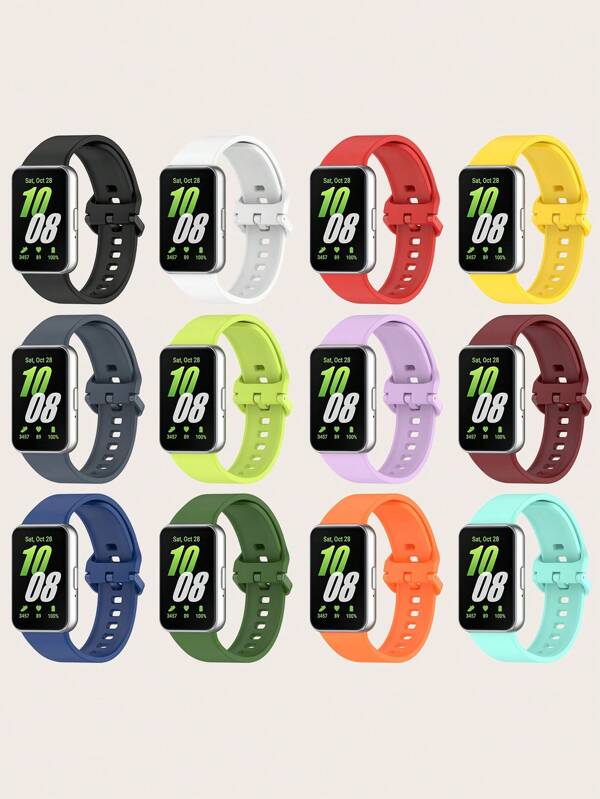 1pc Plain Casual Flat Buckle Silicone Smart Watch Band, Compatible With Samsung Galaxy Fit 3