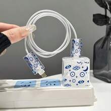 Premium Charging Adapter Protector Case For Blue-Eyed Compatible With IPhone 16 Pro Max/15 Pro, 30W Fast Charger Adapter Cover, Adorable Compatible With IPhone 14/13 Cable Winding Rope To Prevent Breakage