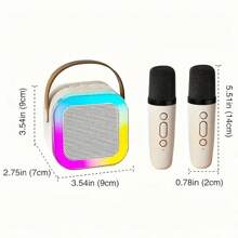 EARISE 2-Mic Mini Karaoke Machine, Portable Wireless Microphone Speaker With LED Lights For Birthday Parties, Family Gatherings, Christmas Gifts, New Year's Gifts, Birthday Presents (Multiple Color Options Available) - 米色 - 查看 3