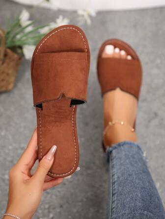 女士休闲平底拖鞋、圆头防滑拖鞋、室内户外沙滩凉鞋