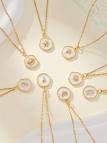 1pc Aço Inoxidável Golfinho & Branco Disco de Concha Pingente Colar, Adequado Para Uso Diário Feminino E Férias - Ouro amarelo - Ver 1