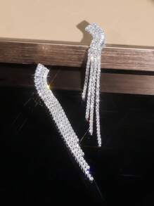 1 Pair Rhinestone Decorated Tassel Earrings, Fashionable And Elegant Jewelry Suitable For Wedding, Party, Birthday Gathering