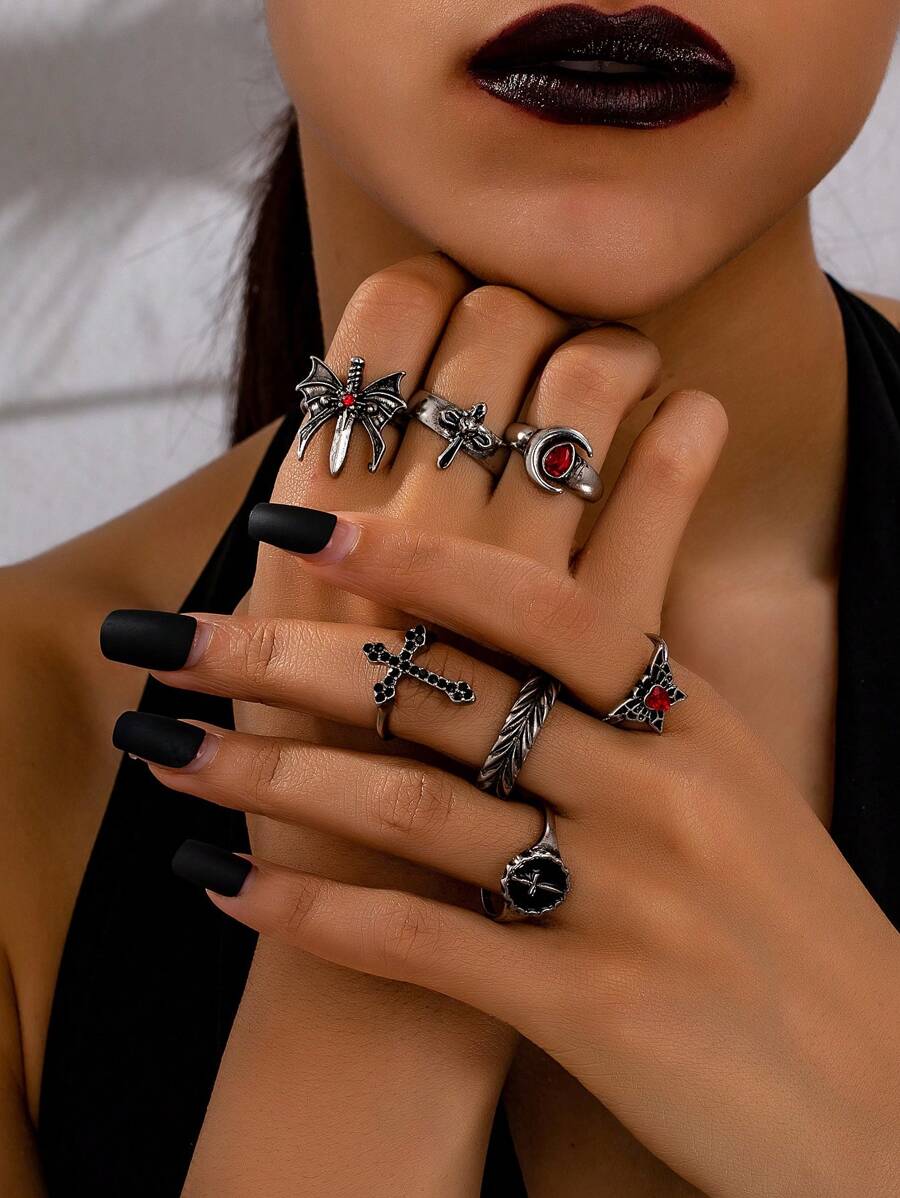 哥特式、翅膀、剑、新月、闪亮和蝴蝶环状耳环，时尚情侣派对套装