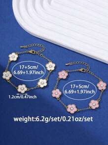 2pcs/Set Delicate Zirconia Studded Bracelet, Simple Design Suitable For Women - White Powder - View 5