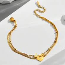 1pc Fashion Versatile Double Layer Heart-Shaped Anklet, Suitable For Women's Daily Wear And Gift - Anklet - View 5