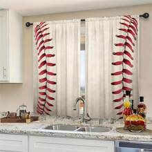 2 stuks honkbal bedrukte gordijnen voor Halloween-huisdecoratie - Rod Pocket-raamdecoratie voor slaapkamer, kantoor, keuken, woonkamer en studeerkamer