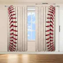 2 stuks honkbal bedrukte gordijnen voor Halloween-huisdecoratie - Rod Pocket-raamdecoratie voor slaapkamer, kantoor, keuken, woonkamer en studeerkamer