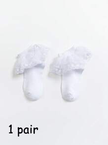 1/3/4 双网眼蕾丝荷叶边中筒袜，百搭简约设计，适合学生、舞蹈、公主