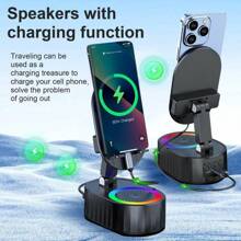 AKLLCCR Wireless Induction Audio Bluetooth Speaker 5in1 Cellphone Holder Emergency Rechargeable (3000mAh) Portable Power Mobile Tablet Stand With Colorful Ambient Light Gifts For Friend, Family - A016-白色 - 查看 4