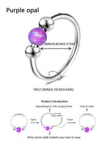 1 Piece 18G High-Quality Stainless Steel Nose Ring, Inlaid With Opal For Girls - Anti Allergic, Closed Design To Prevent Falling Off