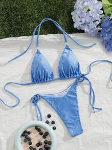 New Stylish European And American Women Two Pieces Bikini Swimwear Set - Baby Blue - View 6