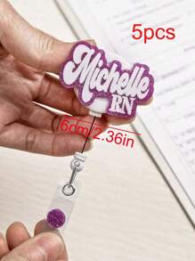 1/3/5pcs Personalized Nurse Badge Reel ,Custom Retro Groovy Name Glitter Tag Holder Acrylic Work ID Key Card Monogram Gift Her New Doctor RN LPN Clip,Cute Retractable Badge Holder Alligator Clip For Nurse Teacher Student Office Staff ID Tag Clip,Delicate Romance,Winter Grace,New Year Glamour - Glitter Letter Badge Scroll - View 7