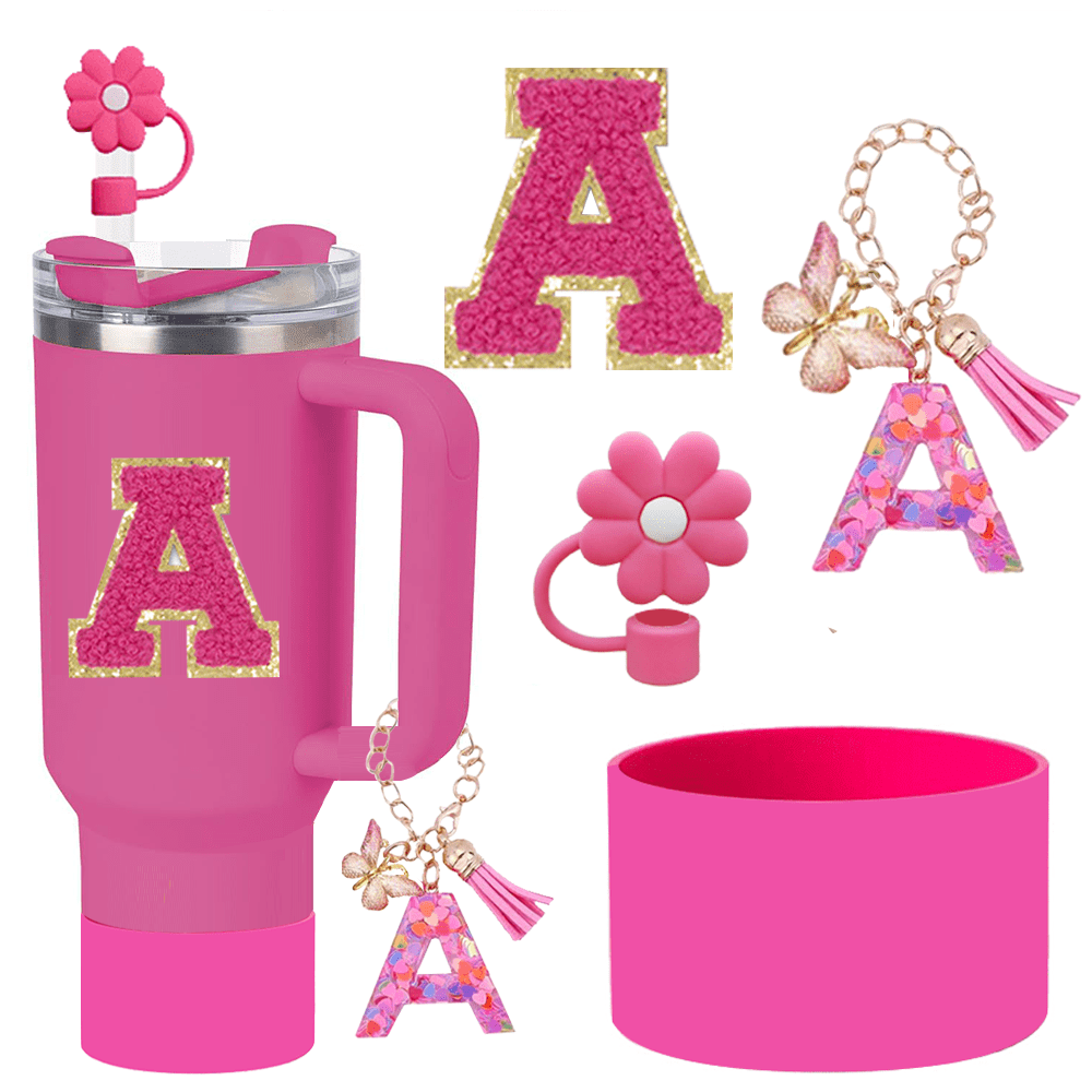 A-Z 4pcs Cup Accessories Set - Accessories Set 1pc Straw Cap ,A Letter Pendant,A Water Cup Silicone Protective Base,A Water Cup Letter Sticker,A Festive Surprise Gift