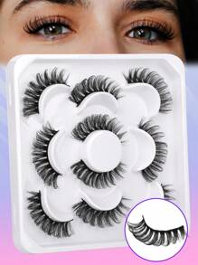 Himirell 5 pares de pestañas postizas esponjosas falsas de visón falso, pestañas naturales de efecto felino, pestañas esponjosas suaves y desmechadas reutilizables