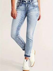 Ladies High Waist Slim Jeans Wash Stretch Jeans - Rửa nhẹ - Xem 4