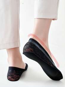 6 Pairs Plus Size Women Invisible Short Socks, Lace Trim Casual Non-Slip Ankle Socks [Without Paper Card]