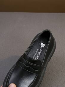 زوج من إكسسوارات أطفال رضع بطان منخفضة ذات أصبع دائري، أحذية جلدية سوداء للأطفال، أحذية كاجوال مسطحة بطراز كلاسيكي، مناسبة للأولاد من عمر 3-6 سنوات للانشطة - الأسود - مشاهدة 7