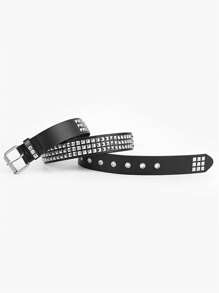 1pc Unisex Solid Color Punk Rock Studded Sequins Rhinestones Embellished Belt, Suitable For Teen, Casual, Outdoor, Athletic, Vacation, Travel, Graduation, Birthday, Daily Wear