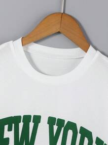 2 Stücke/Set modisches, simples Buchstabenprint Lässig Strick Sport Rundhals Kurzarm T-Shirt & Shorts Set für Jungen im Alter von 8-12 Jahren - Weiss - Übersicht 7