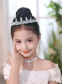 4pcs Silver Diamond Crystal Jewelry Set For Teenagers - Necklace, Tiara Crown, Hair Accessories, Princess Party Headband, Luxury Bridal Wedding Jewelry Gift Box For Holidays, Ball Events