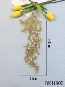 新款经典刺绣蕾丝、水晶亮片、网布胸花 DIY 服装配饰，适合服装，长度：27-36 厘米，宽度：11-15 厘米 - 金色 - 查看 3
