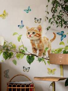 1pc/1set2pcs/1set3pcs Forest Tree Animal Tiger Fox Bear Rabbit Kitten Wall Stickers, Decorative For Baby Room, Living Room, Bedroom