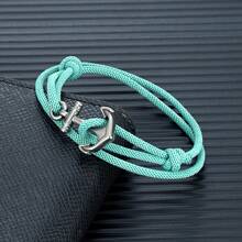 1 pieza Brazalete ajustable de estilo náutico hecho a mano con ancla para hombres, Accesorio de joyería multicapa con cuerda fina de 3mm