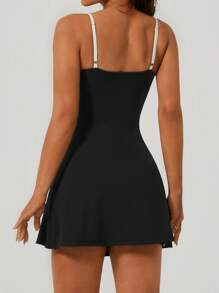 Vestito sportivo estivo da donna NcmRyu con vita stringata, color block, adatto per allenamento, corsa, tennis, fitness