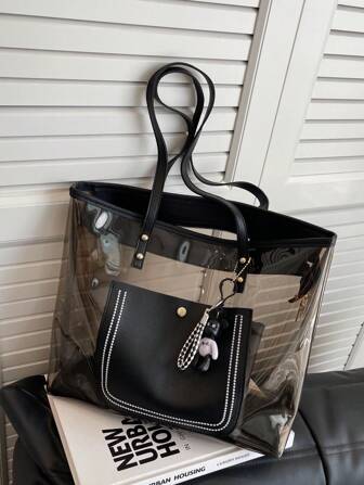 Neuer Strand-Urlaubs Transparent PVC Einkaufstasche-Set mit kleiner Tasche und Charm, Damen Schultertasche, perfekt für Musikfestivals und Urlaub, Frühling und Sommer