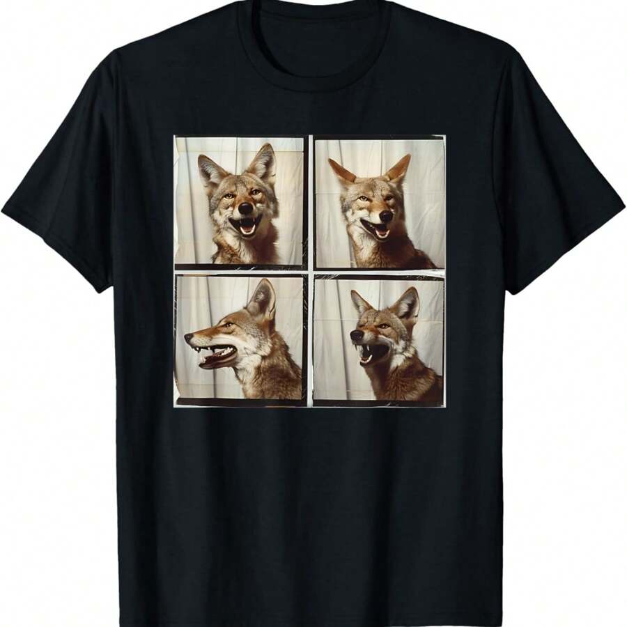 Camiseta con estampado divertido de coyote o lobo para photobooth - Negro - Ver 1