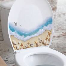 1PC Creative Beach, Shell, Starfish Bathroom Toilet Decorative Stickers, Self-Adhesive Removable Wall Decals Gifts Birthday Graduation Room Decor Home Decor Wall Decor Bathroom Decor Bedroom Decor Room Decoration Stuff Living Room Decor House Decor Home Decor Living Room Wall Art Wall Paper Personalised Stickers