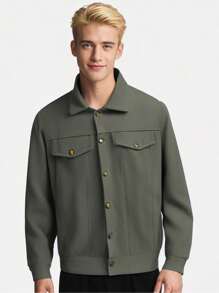 Mens Denim Jacket, Long Sleeve Turn-Down Collar Button Closure Casual Jacket Outwear