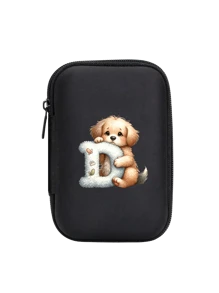 Cute Cartoon Animal Pattern Themed Alphabet A-Z Portable Mini Storage Bag, Waterproof And Shockproof Digital Pouch For Storing Initial, Name, Logo, Phone Charger, Data Cable, Zipper Storage Box, Wallet-Style Data Cable Storage Bag, Digital Pouch, Electronic Product Bag, Electronic Storage Device Data Cable Storage Bag, Wireless Earphones, Bluetooth Earphones, Suitable For Business, Travel, School, University, Office - Black - View 26