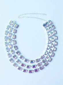 Fashionable Exaggerated Square Crystal Multilayer Necklace - Layered Necklace - View 2