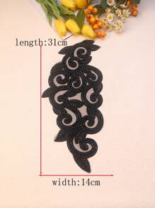 多色 3D 刺绣、串珠、网眼面料、DIY 服装、婚纱配饰，尺寸：长 32 厘米/宽 15 厘米 - 黑色 - 查看 3