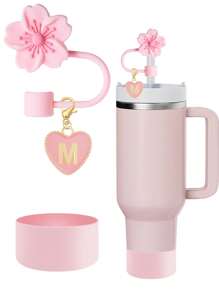 3 件/2 件/1 套心形和字母郁金香花吸管塞，硅胶郁金香花杯保护套带吸管塞，防摔防刮防滑可重复使用吸管套，适用于 10 毫米宽吸管，可爱字母装饰，适用于现代简约玻璃杯，母亲节礼物，返校用品 - 3pcs粉紅色 - 查看 20