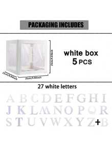 5PCS White Box With 27 White Letters 25cm Birthday Decoration Transparent Alphabet Balloon Box Wedding Custom Name Decor Wedding Party Supplies Custom Cube Balloon With Letter Box - Multicolor - View 6