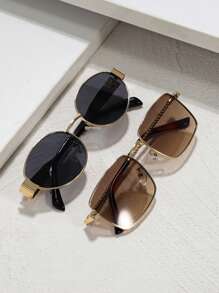 2 件独特前卫扭纹时尚椭圆形眼镜套装，学院风返校装 - 2pcs(黑色+茶色) - 查看 7