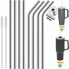 3/5/10pcs Reusable 8mm Stainless Steel Straws With Cleaning Brush - Extra Long 30cm Polished Metal Drinking Straws, Suitable For 30/40oz Cups - Perfect For Halloween, Christmas, Easter, Thanksgiving
