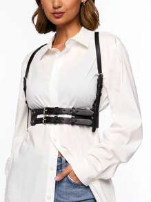 1 Classic Sexy Lingerie Accessory Fashion PU Leather Women's Black PU Leather Waist Shapewear Chest Drawstring Gothic Style Holiday Wear With A Belt