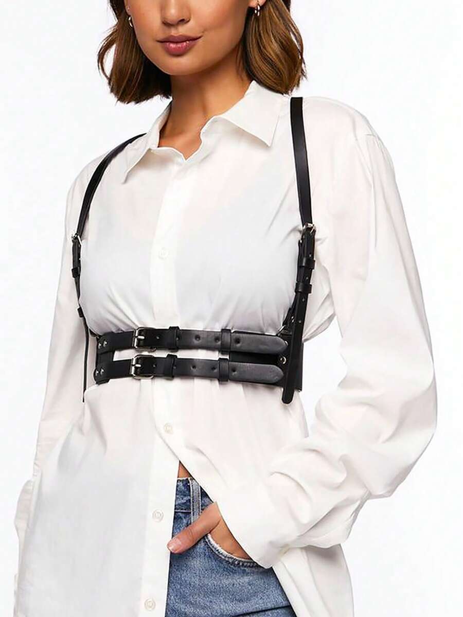 1 Classic Sexy Lingerie Accessory Fashion PU Leather Women's Black PU Leather Waist Shapewear Chest Drawstring Gothic Style Holiday Wear With A Belt