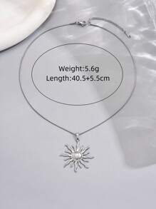 1 件女式银色不锈钢太阳装饰吊坠项链，18K 镀金 - 銀色 - 查看 4