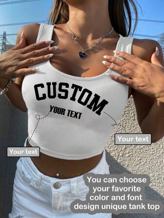 Custom Personalized Gifts, Custom Ladies Short Tank Tops, Add Text (Quotes/Phrases/Names/Numbers/Slogans, Etc.), You Can Choose Your Favourite Fonts And Colors, Design Your Own Personalized Printed Short Tank Tops As A Girlfriends Gift