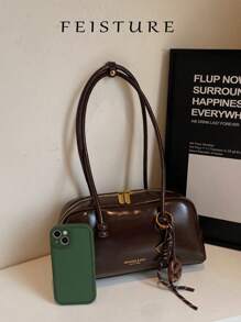 1 件 FEISTURE 人造皮革 PU 保龄球包，女士时尚单肩/腋下包（关注店铺可获赠编织装饰），拉链开合，适合女孩、女士、学生、应届毕业生和办公室职员，非常适合工作、商务、通勤和上学