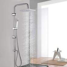 Vandise Waterfall Bath Shower System Mixer Shower Tap With Modern Square Riser Rail Kit Dual Rainfall Shower Heads Handset, Wall Mounted Square Chrome Bathroom Shower Mixer Square Waterfall Bath Shower Mixer Tap With Riser Shower Rail Kit, Massive Water Chrome Bathroom Thermostatic Shower Mixer Set, Height Adjustable Stainless Steel Handheld Shower, Temperature Adjustable, 39" Height Home Bathroom Decor Summer Back To School - Silver - View 11