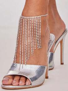 1pc Silver Rhinestone Tassel Anklet, Fashionable & Sexy Women Foot Chain - Silver - View 1