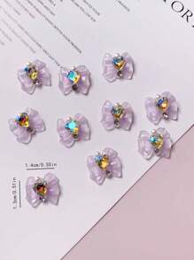 1 袋 10 件蝴蝶结、心形、仿珍珠、树脂、冰花 DIY 美甲装饰春夏色彩、指甲饰品美甲用品 - 紫色 - 查看 5